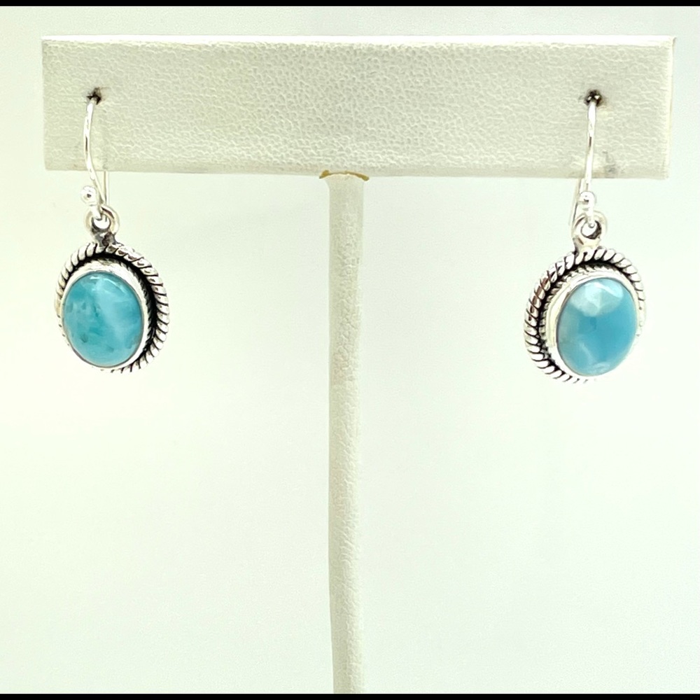 Larimar Oval Sterling Silver Earrings - Picture 2 of 2